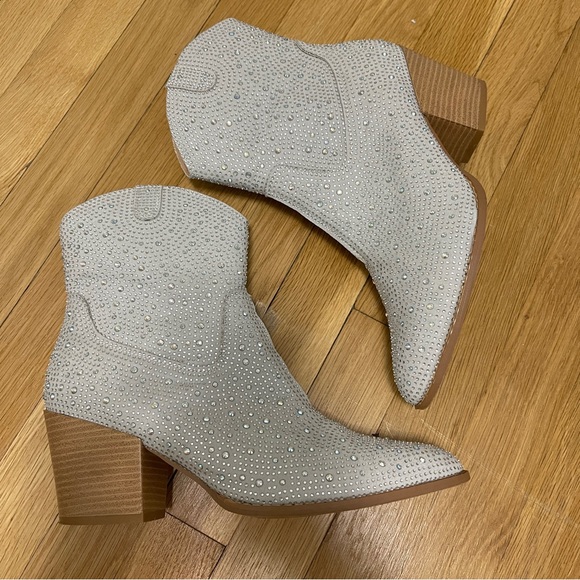 None Shoes - Women's Gray Sparkly Studded Ankle Boots Concert Festival